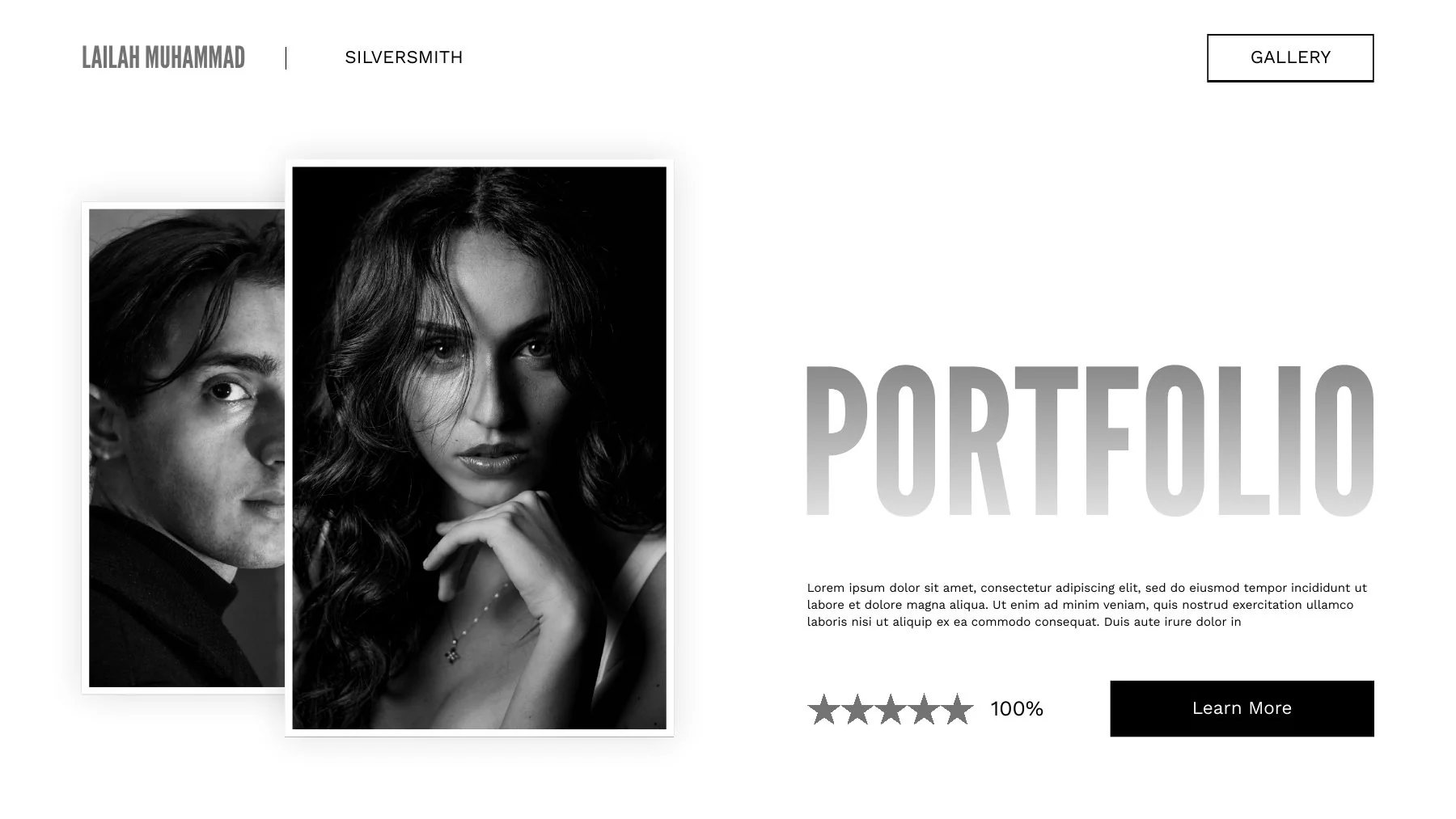 Portfolio cover with black-and-white portraits and Lailah Muhammad, Silversmith.